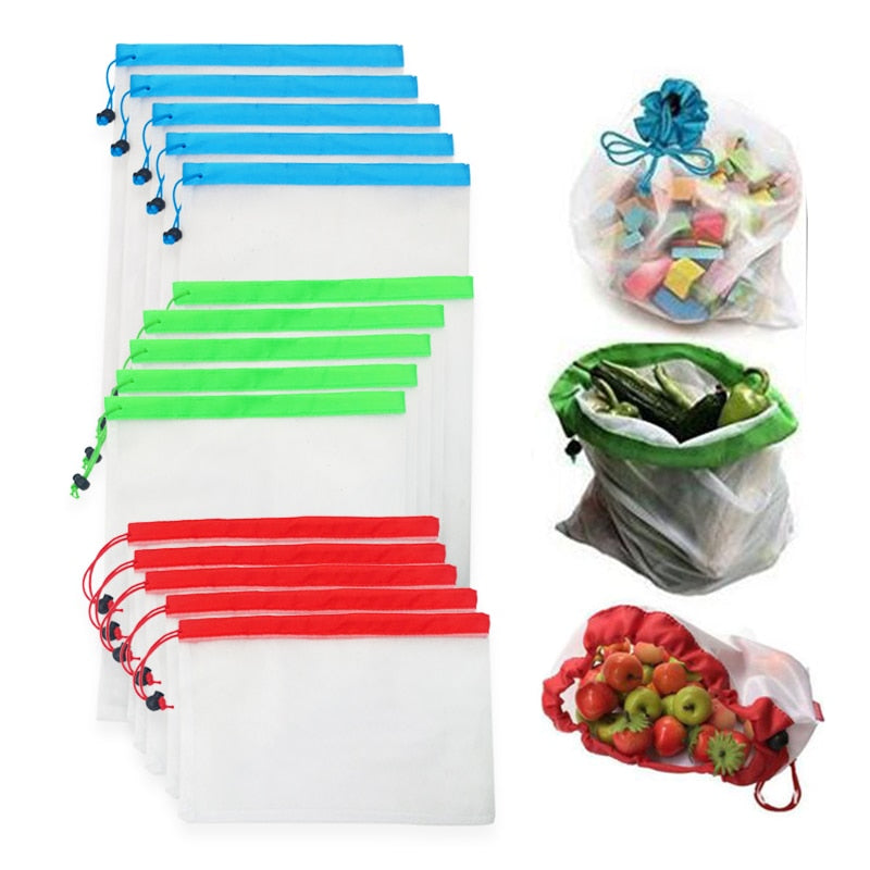 12pcs/lot Reusable Mesh Produce Bags Washable Eco Friendly Bags for Grocery Shopping Storage Fruit Vegetable Toys Sundries Bag